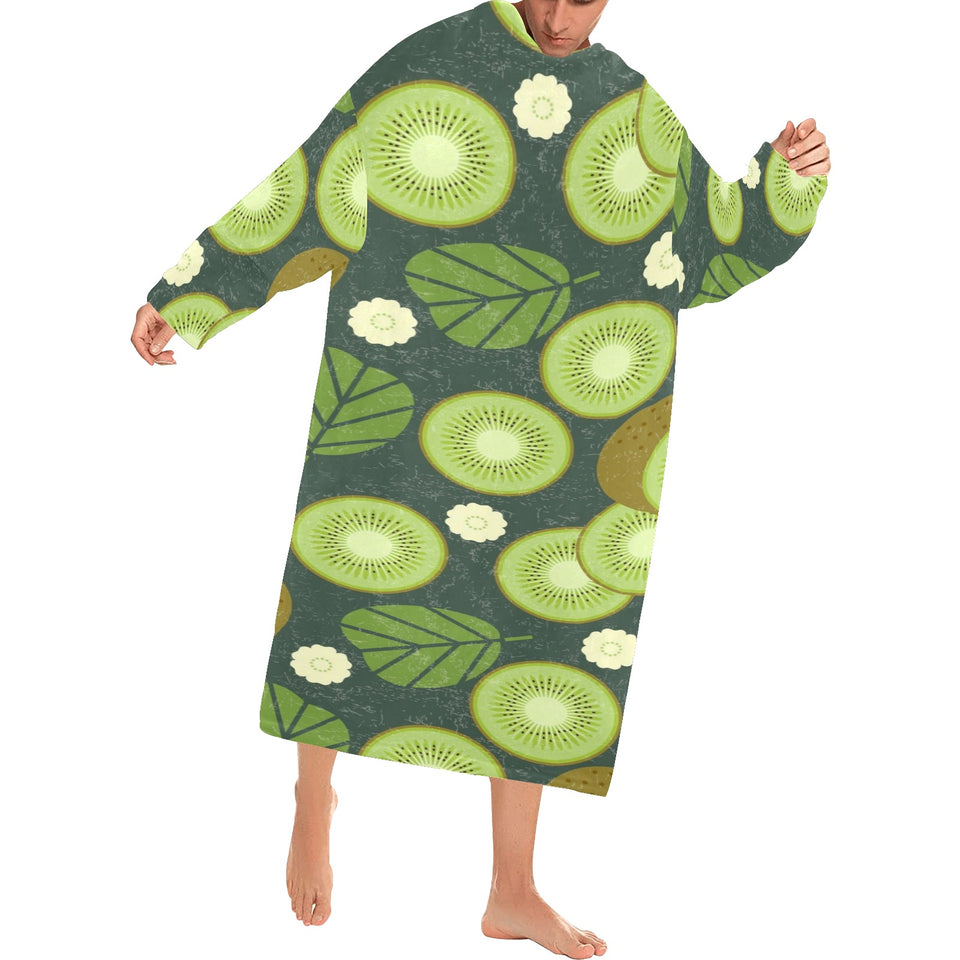 Whole sliced kiwi leave and flower Blanket Robe with Sleeves