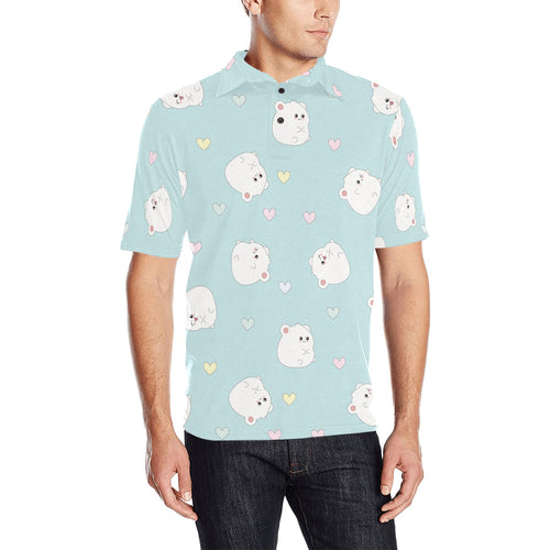 White cute hamsters heart pattern Men's All Over Print Polo Shirt