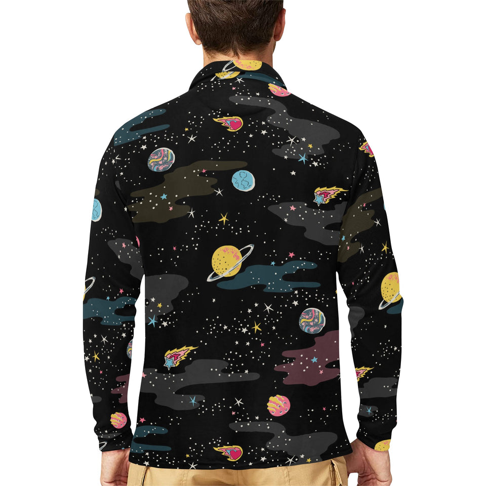 space pattern Men's Long Sleeve Polo Shirt
