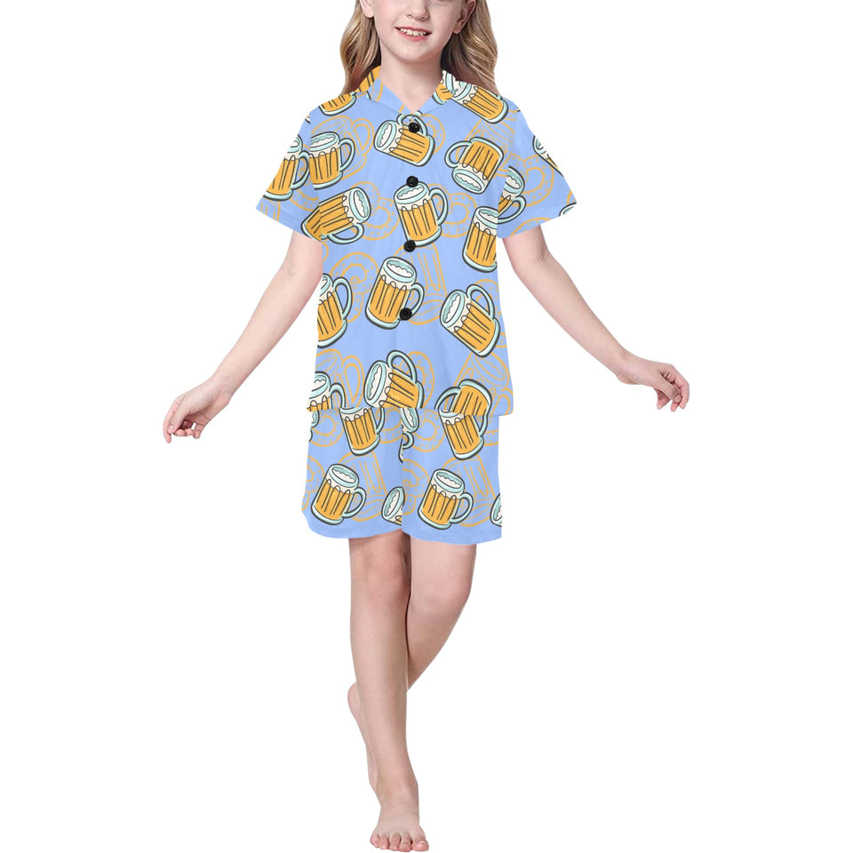 Beer pattern Kids' Boys' Girls' V-Neck Short Pajama Set