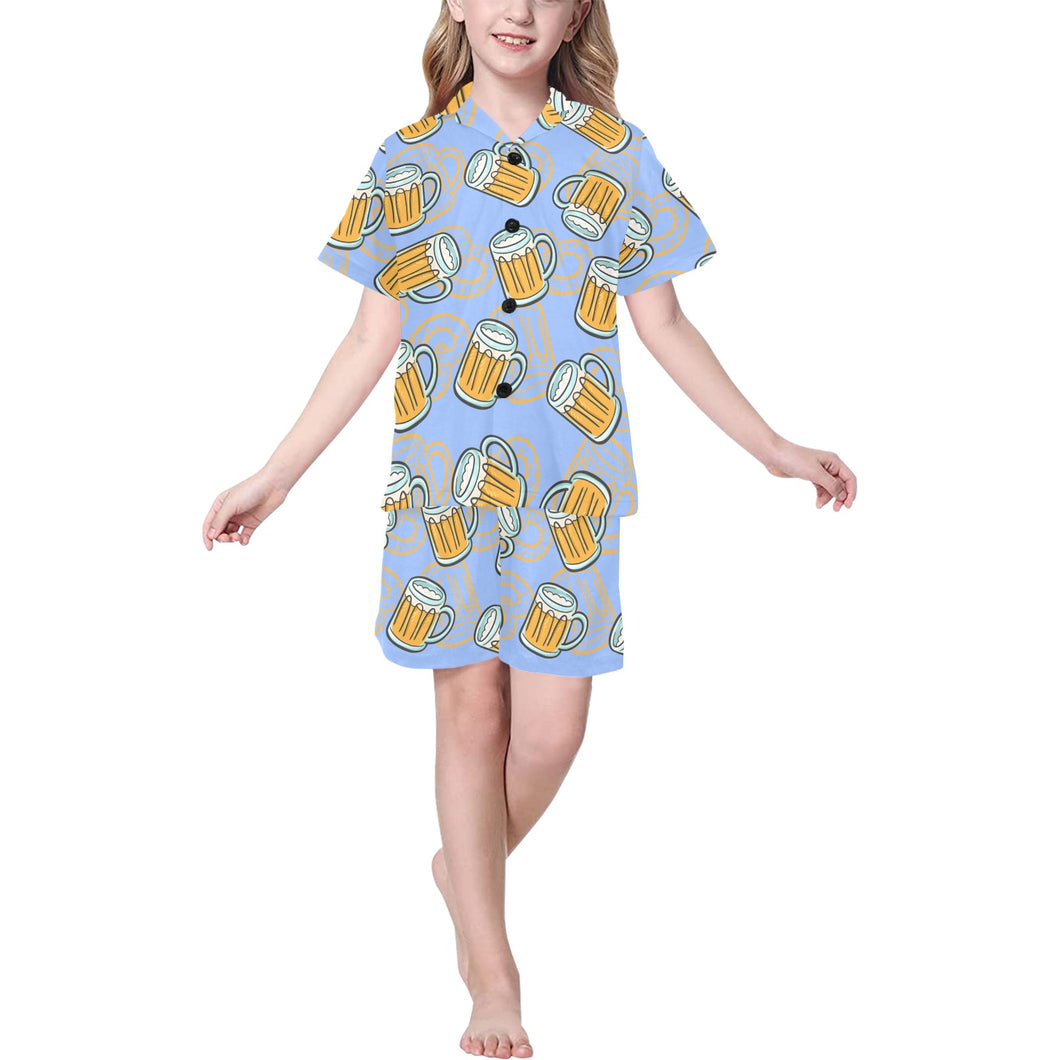 Beer pattern Kids' Boys' Girls' V-Neck Short Pajama Set