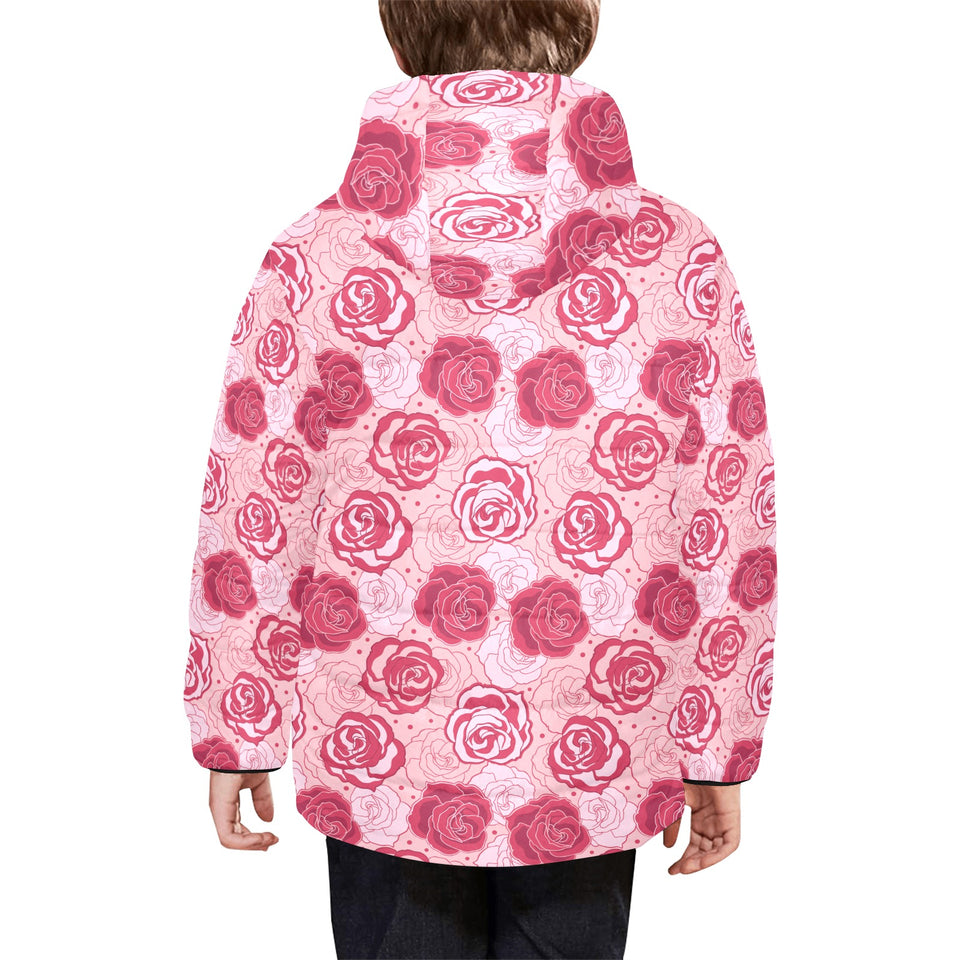 Rose Pattern Print Design 02 Kids' Boys' Girls' Padded Hooded Jacket