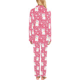 Maneki neko cat sakura pink background Women's Long Pajama Set