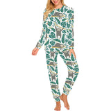 Cute sloths tropical palm leaves white background Women's All Over Print Pajama Set