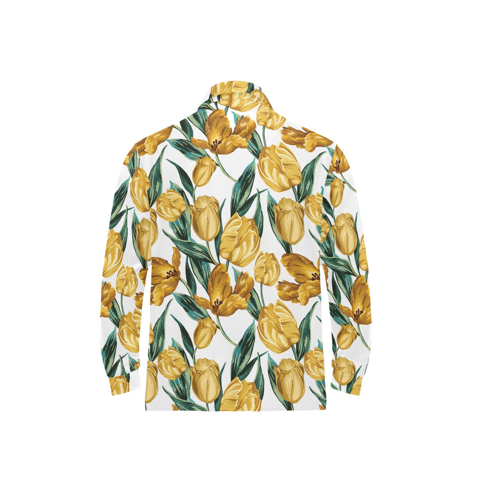yellow tulips pattern Men's Long Sleeve Polo Shirt