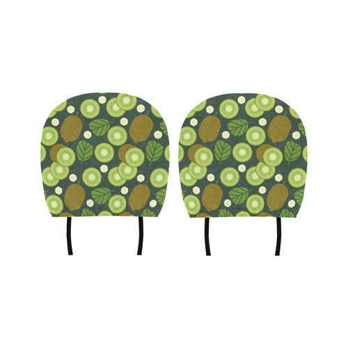Whole sliced kiwi leave and flower Car Headrest Cover