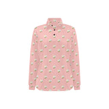 Cute hamster cheese pattern pink background Women's Long Sleeve Polo Shirt