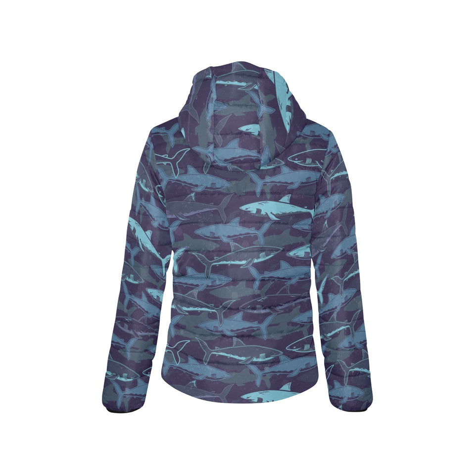 Shark pattern Women's Padded Hooded Jacket