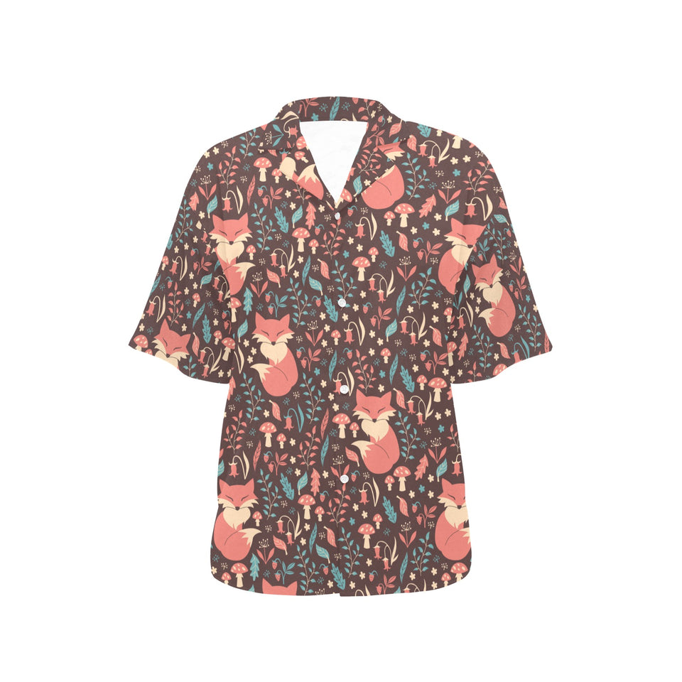 fox leaves mushroom pattern Women's All Over Print Hawaiian Shirt