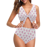 Pig Pattern Print Design 03 Chest Bowknot High Waisted Bikini Swimsuit