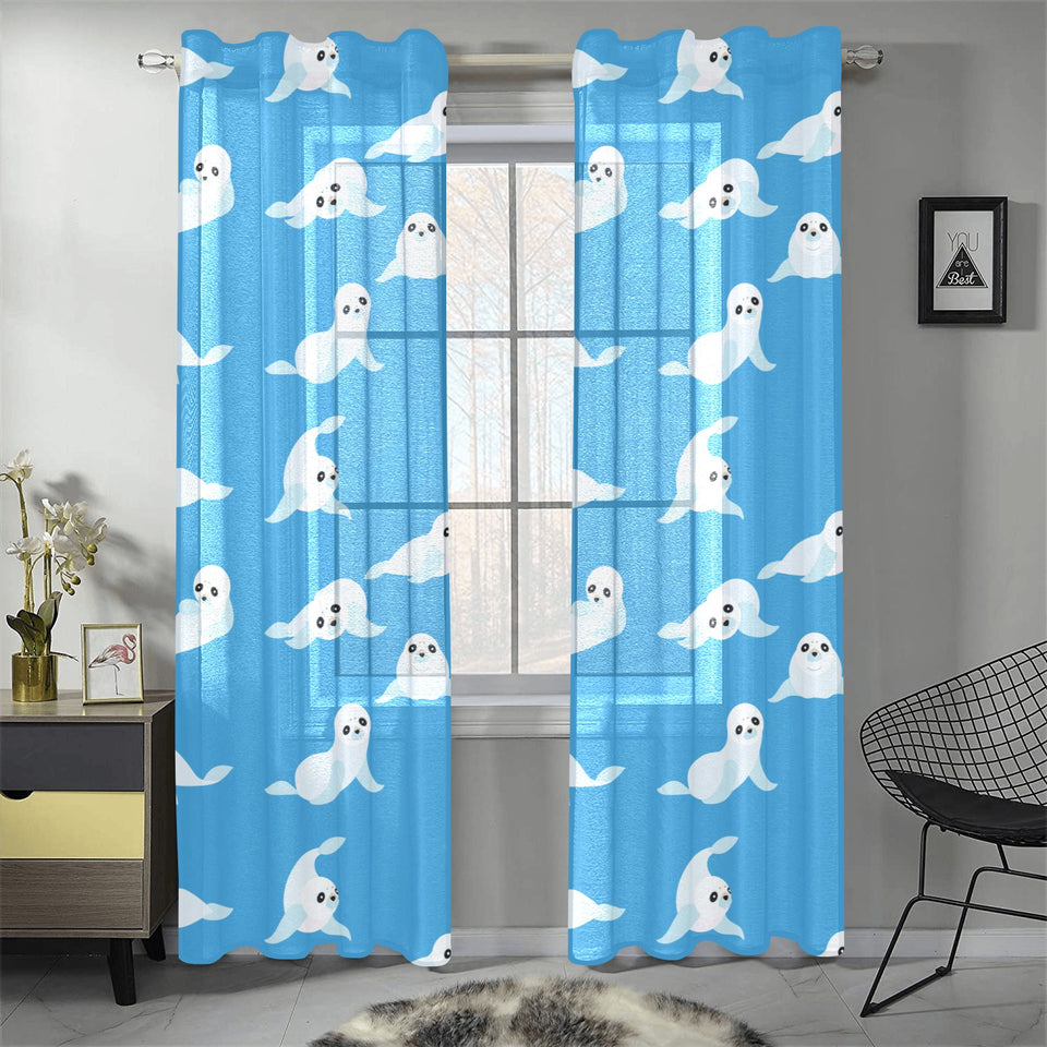 Cute sea lion seal pattern background Gauze Curtain