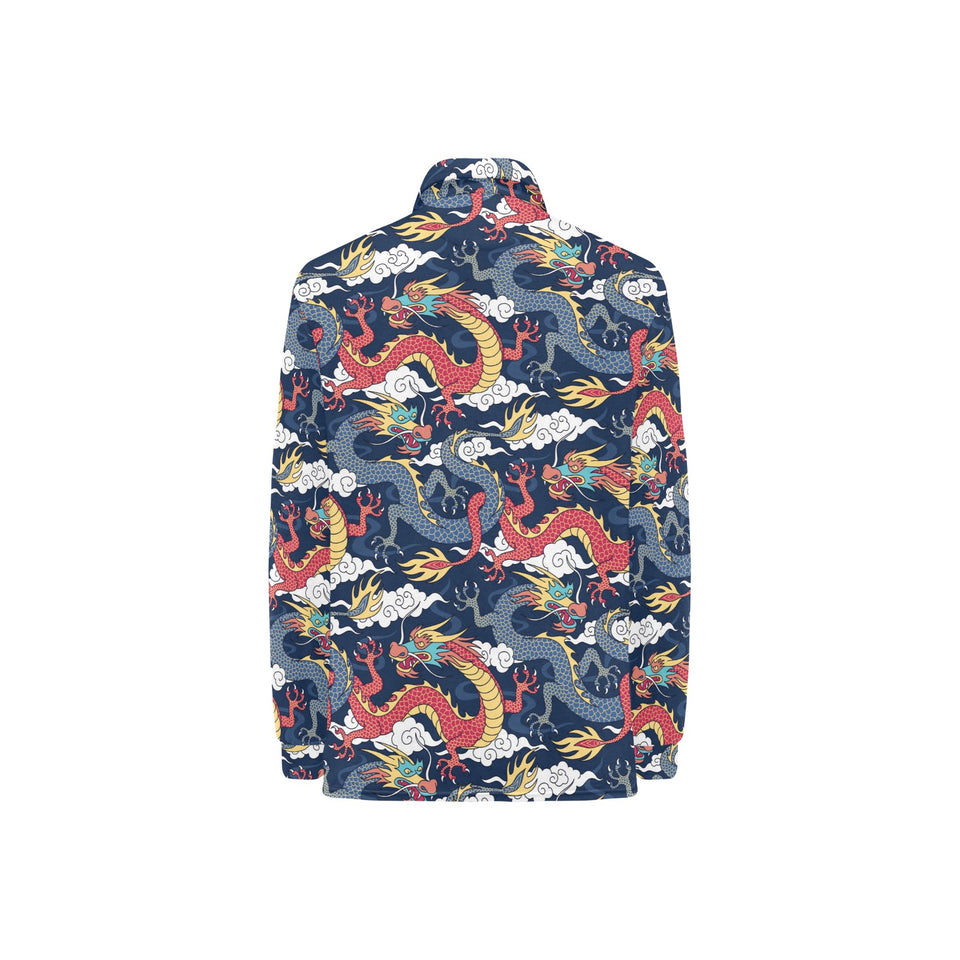 Blue red dragon cloud pattern Women's Long Sleeve Polo Shirt