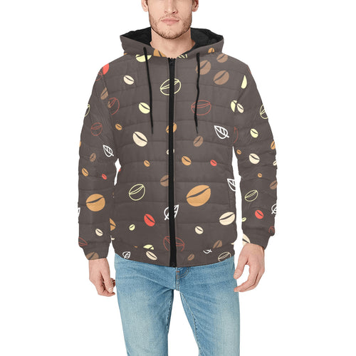 Coffee bean leave pattern Men's Padded Hooded Jacket