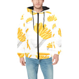 French fries white paper box pattern Men's Padded Hooded Jacket