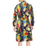 Colorful parrot flower pattern Men's Long Sleeve Belted Night Robe