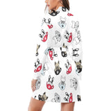 French bulldog cup paw pattern Women's Long Sleeve Belted Night Robe