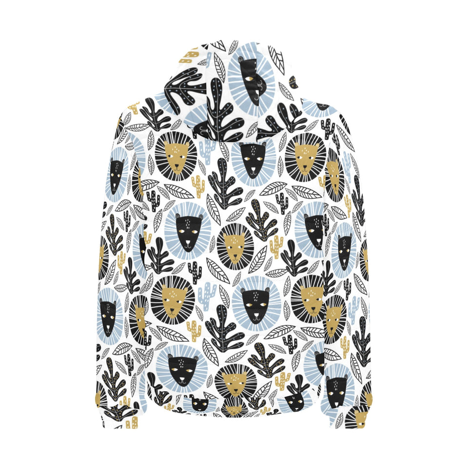 Lion Pattern Print Design 05 Men's Padded Hooded Jacket