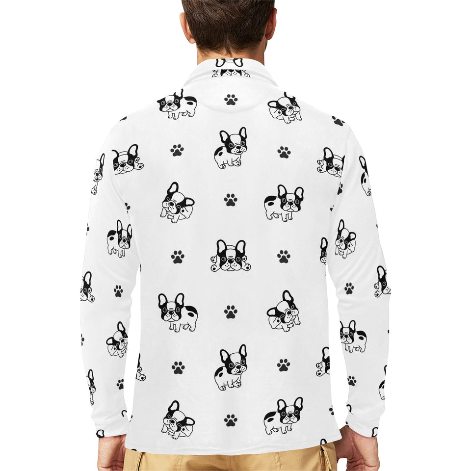 Cute french bulldog paw pattern Men's Long Sleeve Polo Shirt