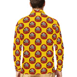 Daruma japanese wooden doll yellow background Men's Long Sleeve Polo Shirt