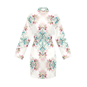 Square floral indian flower pattern Women's Long Sleeve Belted Night Robe