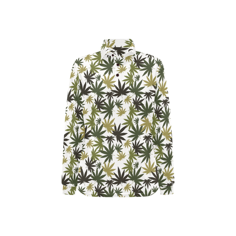 Canabis Marijuana Weed Pattern Print Design 05 Women's Long Sleeve Polo Shirt