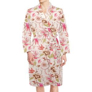 Swallow Pattern Print Design 01 Men's Long Sleeve Belted Night Robe