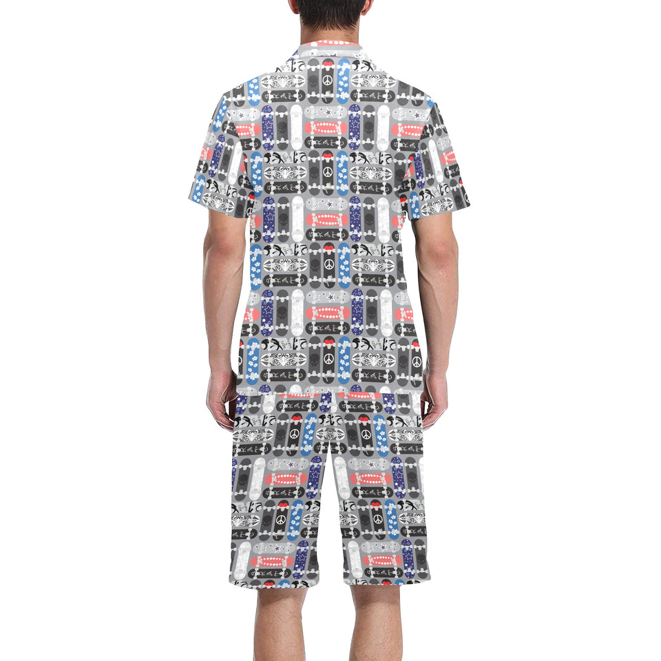 Skate Board Pattern Print Design 04 Men's V-Neck Short Pajama Set