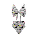 Mustache Beard Pattern Print Design 02 Chest Bowknot High Waisted Bikini Swimsuit