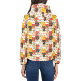Colorful Maneki neko cat pattern Women's Padded Hooded Jacket