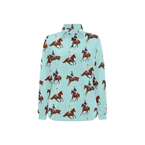Horses running horses rider pattern Women's Long Sleeve Polo Shirt