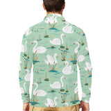 White swan lake pattern Men's Long Sleeve Polo Shirt