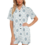nautical steering wheel chain Women's V-Neck Short Pajama Set