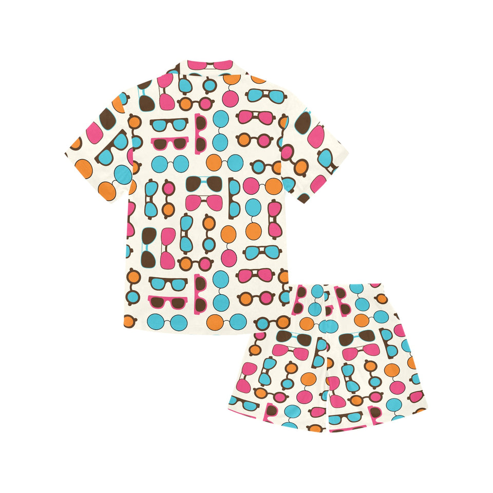 Sun Glasses Pattern Print Design 03 Kids' Boys' Girls' V-Neck Short Pajama Set