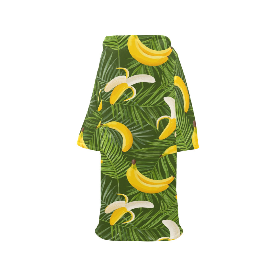 Banana Palm Leaves pattern Blanket Robe with Sleeves