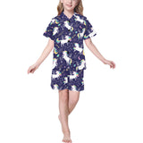 Hand drawn cute unicorn star planet Kids' Boys' Girls' V-Neck Short Pajama Set