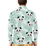 Panda pattern tropical leaves background Men's Long Sleeve Polo Shirt