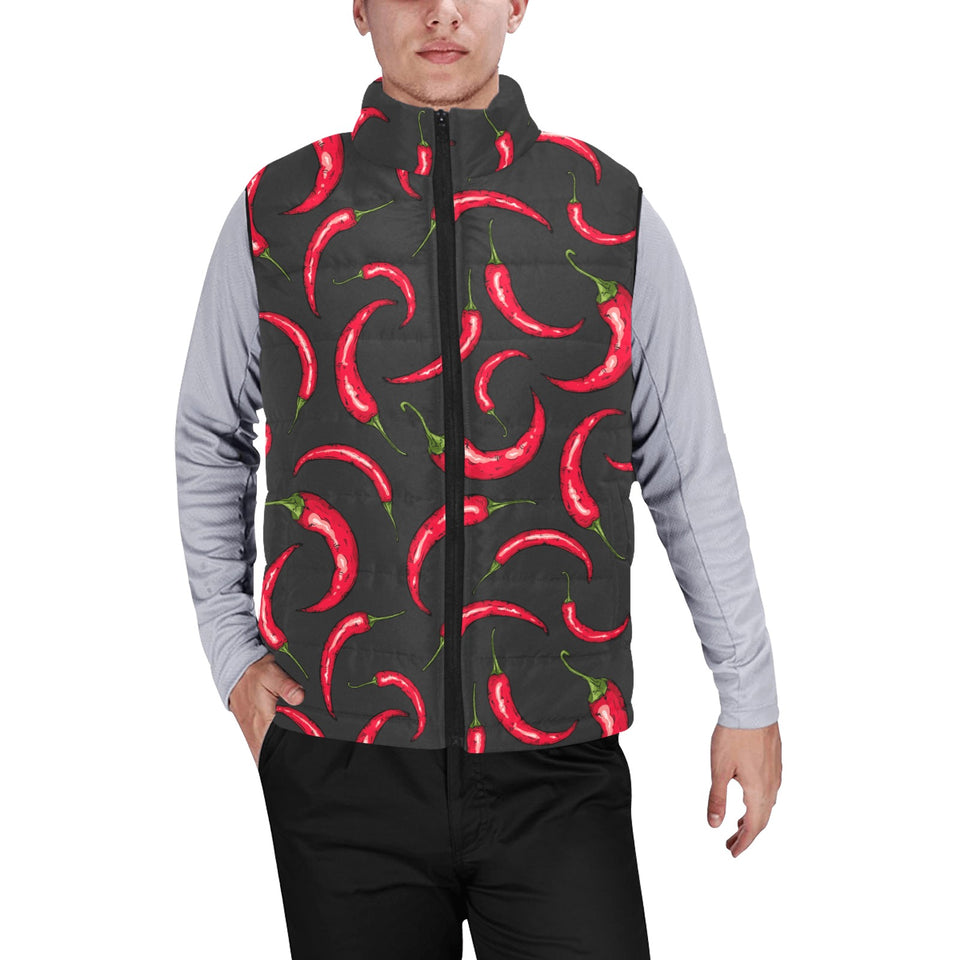 Chili peppers pattern black background Men's Padded Vest