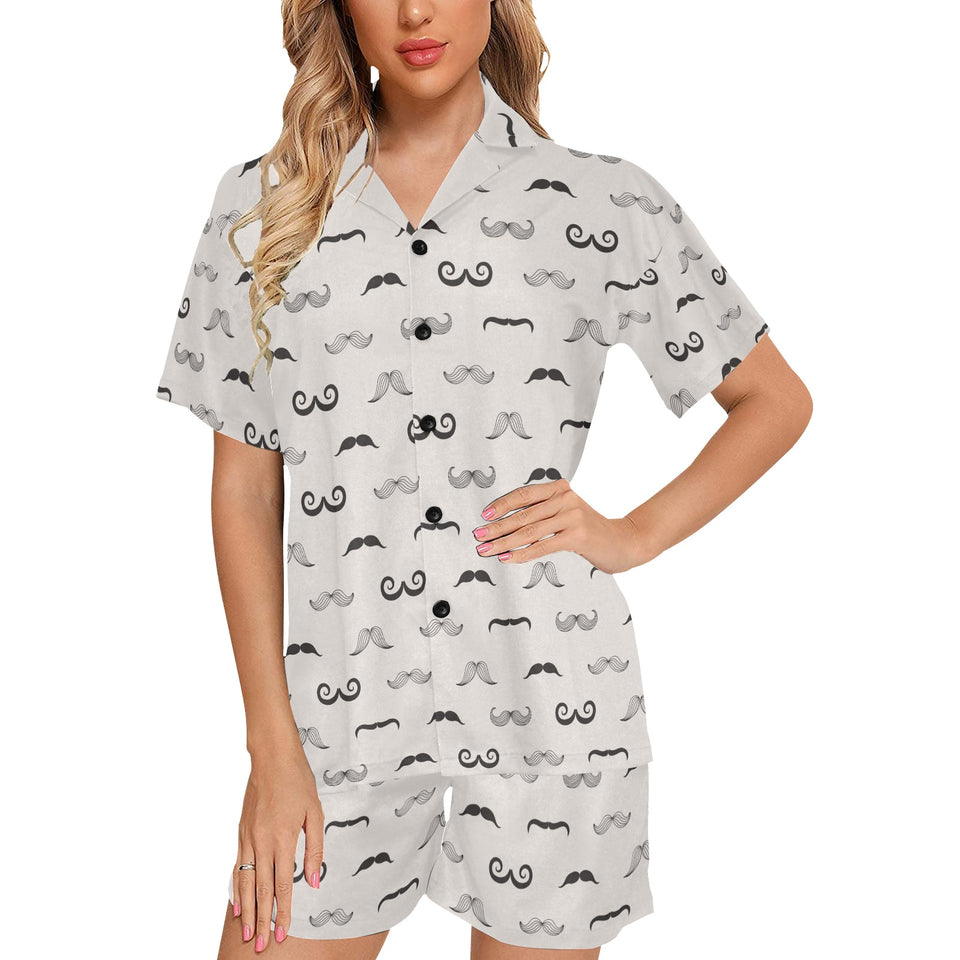 Mustache Beard Pattern Print Design 05 Women's V-Neck Short Pajama Set