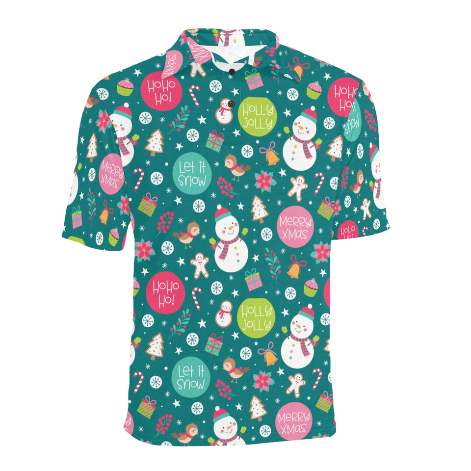 Snowman bird decorative elements christmas pattern Men's All Over Print Polo Shirt