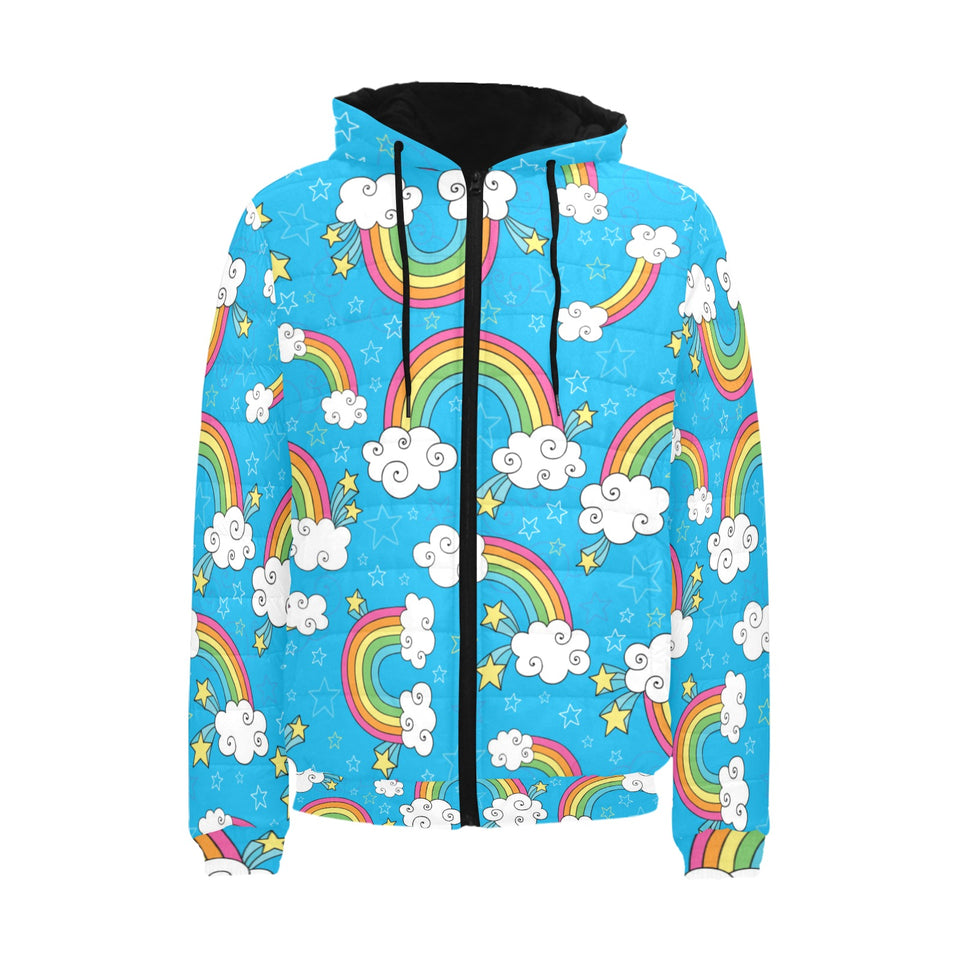 Rainbows Sky Clouds Pattern Men's Padded Hooded Jacket