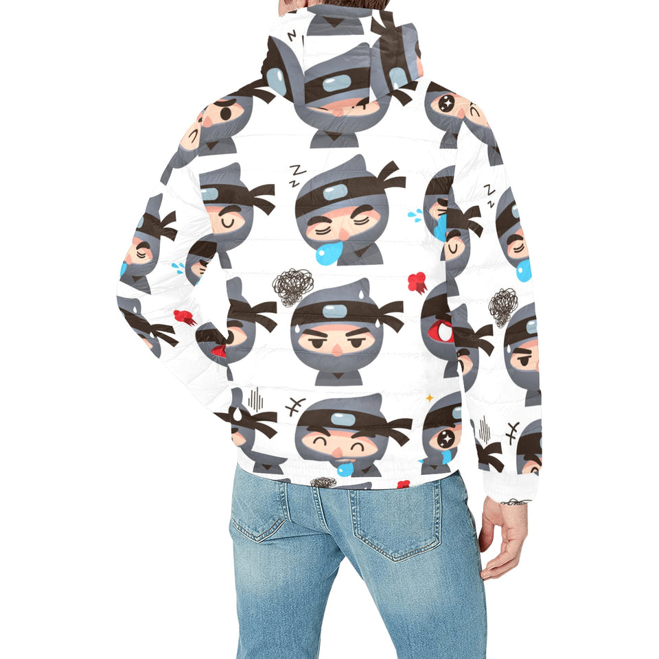 Cute ninja design pattern Men's Padded Hooded Jacket