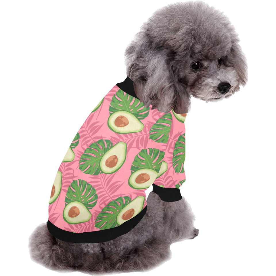 Avocado slices leaves pink back ground All Over Print Pet Dog Round Neck Fuzzy Shirt