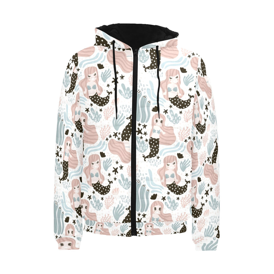 cute mermaid pattern Men's Padded Hooded Jacket