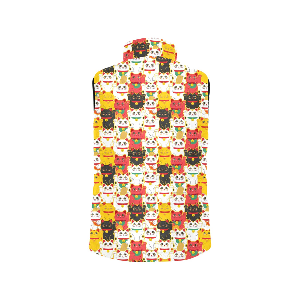 Colorful Maneki neko cat pattern Men's Padded Vest