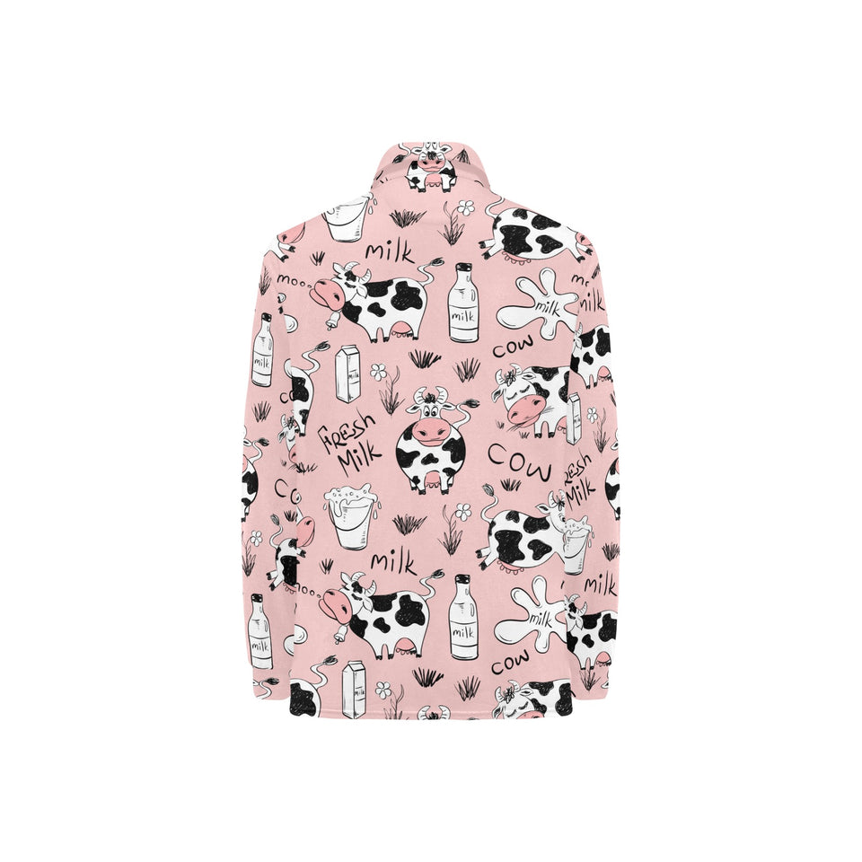 Cows milk product pink background Women's Long Sleeve Polo Shirt