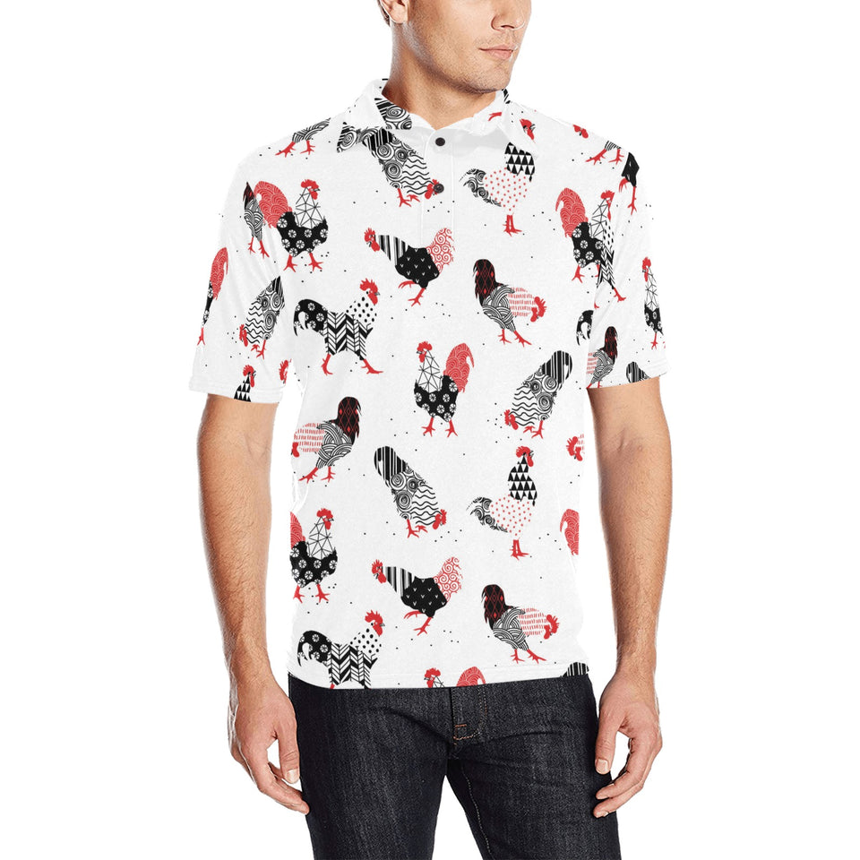 Cool rooster chicken cock floral ornament backgrou Men's All Over Print Polo Shirt