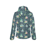 Cactus glass terrarium pattern Women's Padded Hooded Jacket