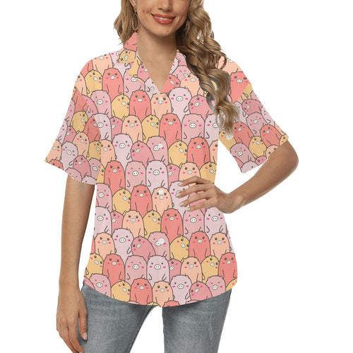 Pig Pattern Print Design 04 Women's All Over Print Hawaiian Shirt
