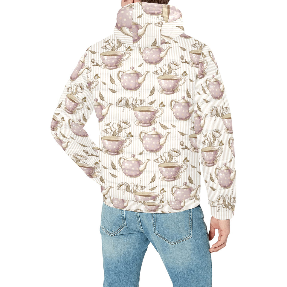 Tea pots Pattern Print Design 03 Men's Padded Hooded Jacket