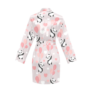 Cute panda ballon heart pattern Women's Long Sleeve Belted Night Robe